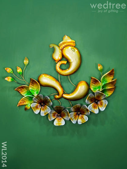 Metal Wall Decor - Golden Ganesha with Flowers