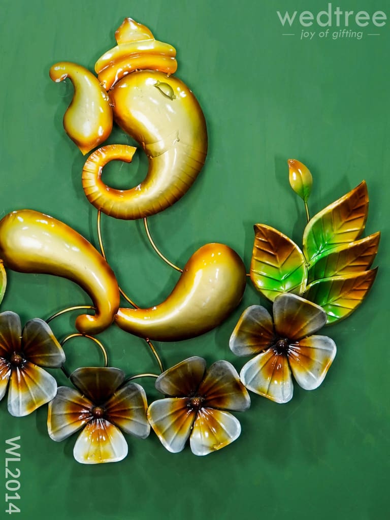 Metal Wall Decor - Golden Ganesha with Flowers