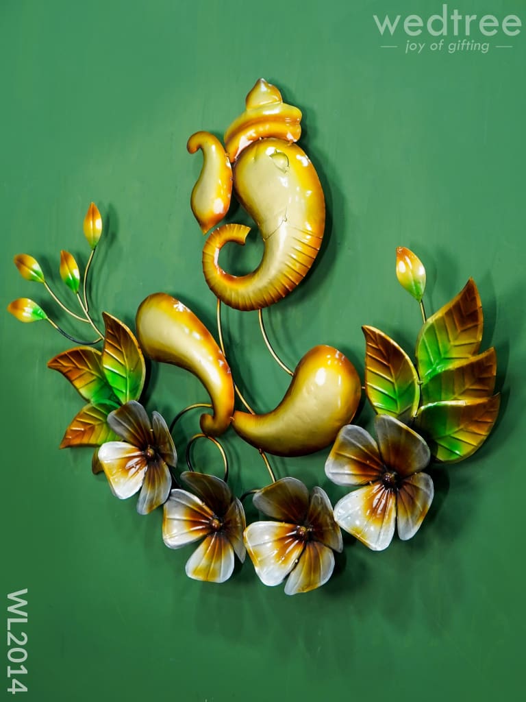 Metal Wall Decor - Golden Ganesha with Flowers