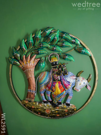 Metal Wall Frame - Krishna with Cow