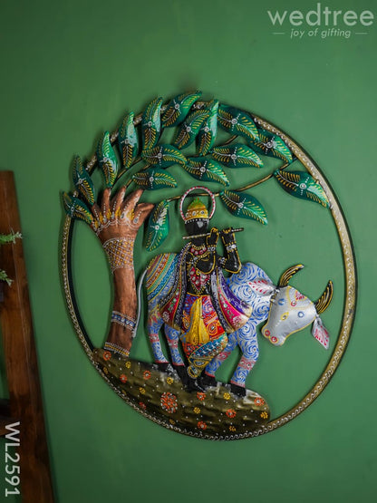 Metal Wall Frame - Krishna with Cow