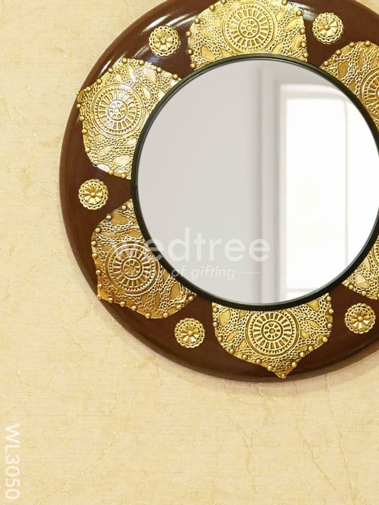 Mirror - Brass Floral Embossed - 16 Inch