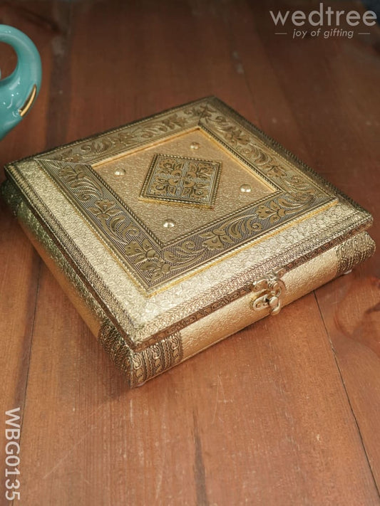 Oxidised Golden Dry Fruit Box with Floral Design - 8x8 Inches