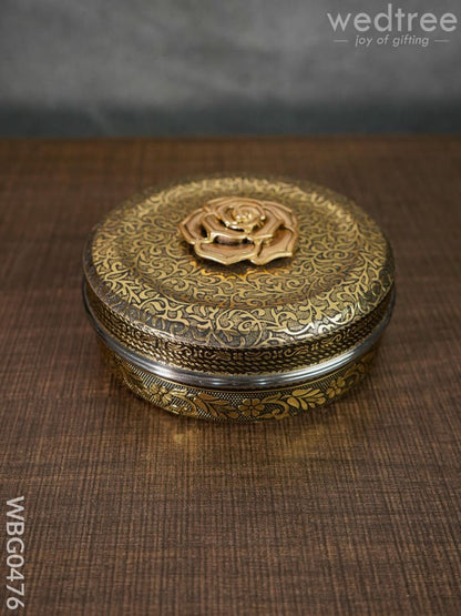 Oxidised Poori Box with Metal Rose - 4.5 Inches