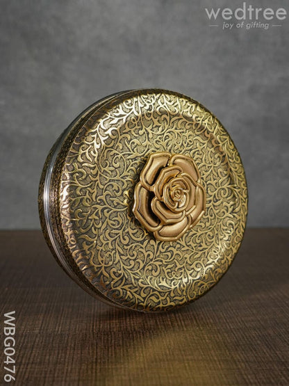 Oxidised Poori Box with Metal Rose - 4.5 Inches