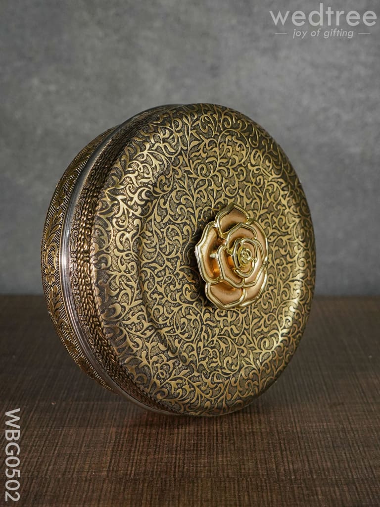 Oxidised Poori Box with Rose Embossed - 5.5 Inches