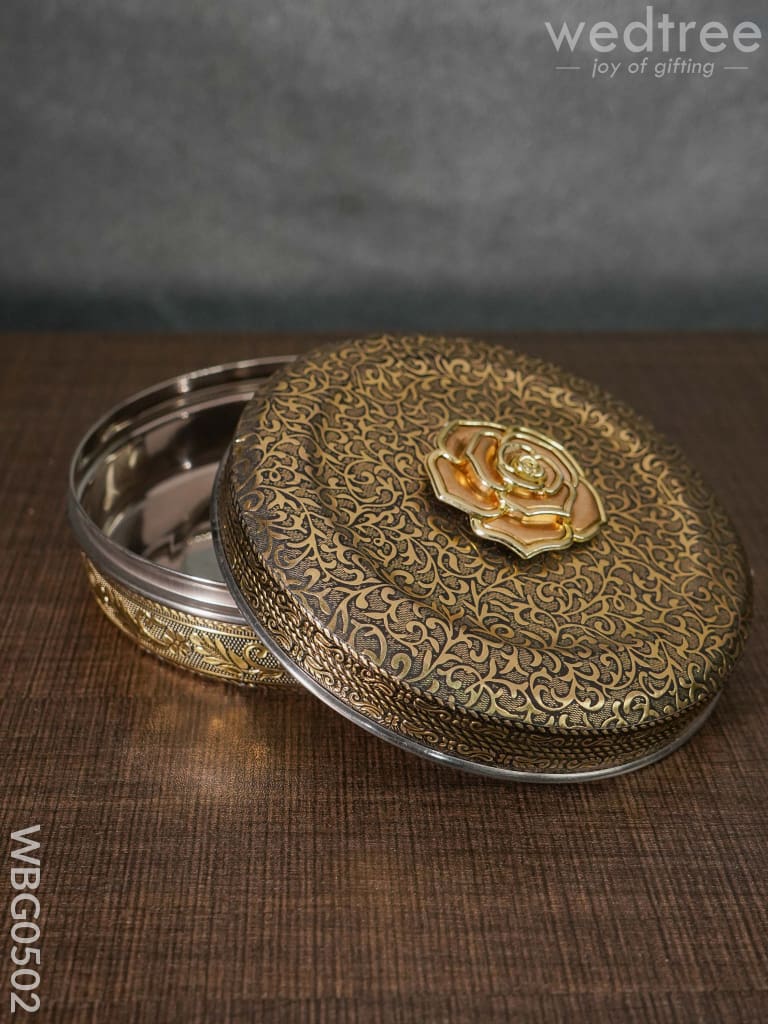 Oxidised Poori Box with Rose Embossed - 5.5 Inches