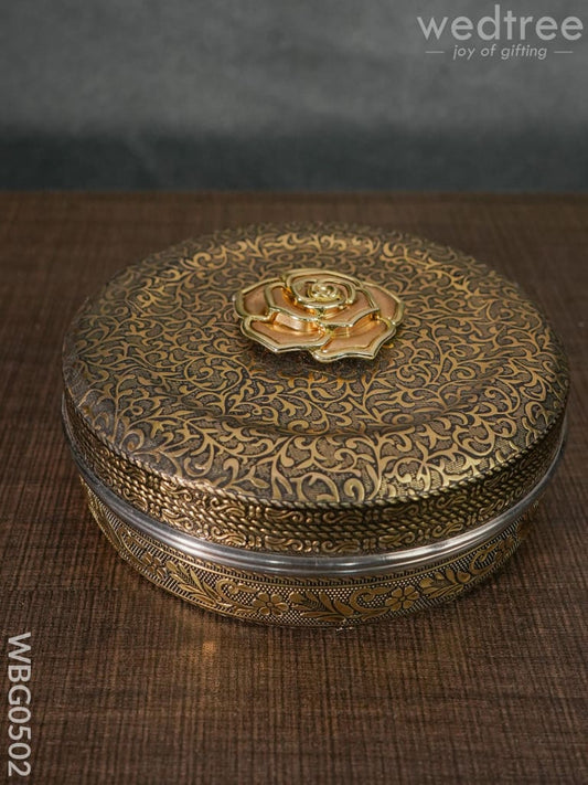 Oxidised Poori Box with Rose Embossed - 5.5 Inches