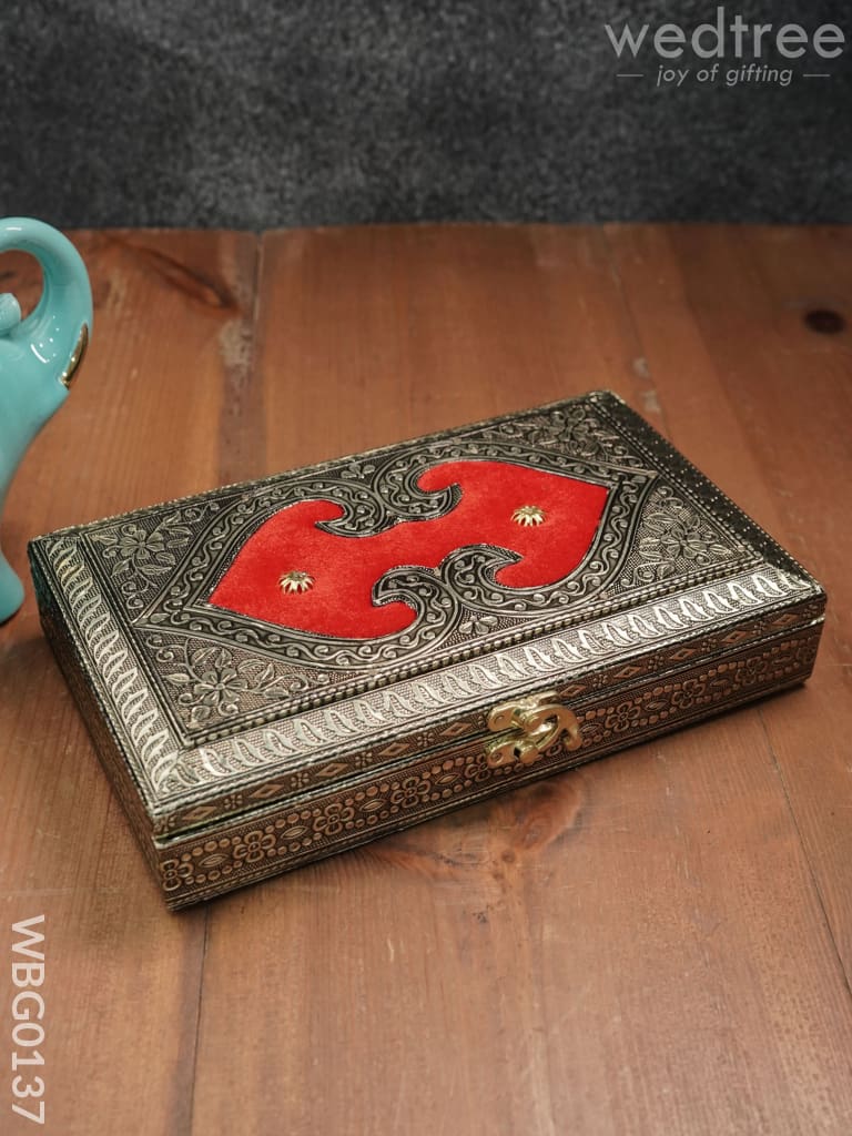 Oxidised Red Velvet Dry Fruit Box with Floral Design - 10X6Inches