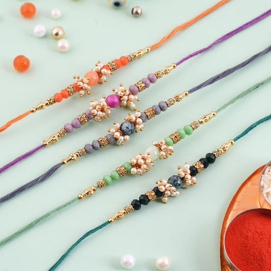 Beads Pearls And CZ Rakhi (Set of 5)