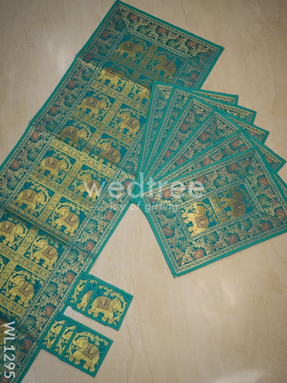 Peacock Design Cotton Table Cloth with Tea Coaster Covers