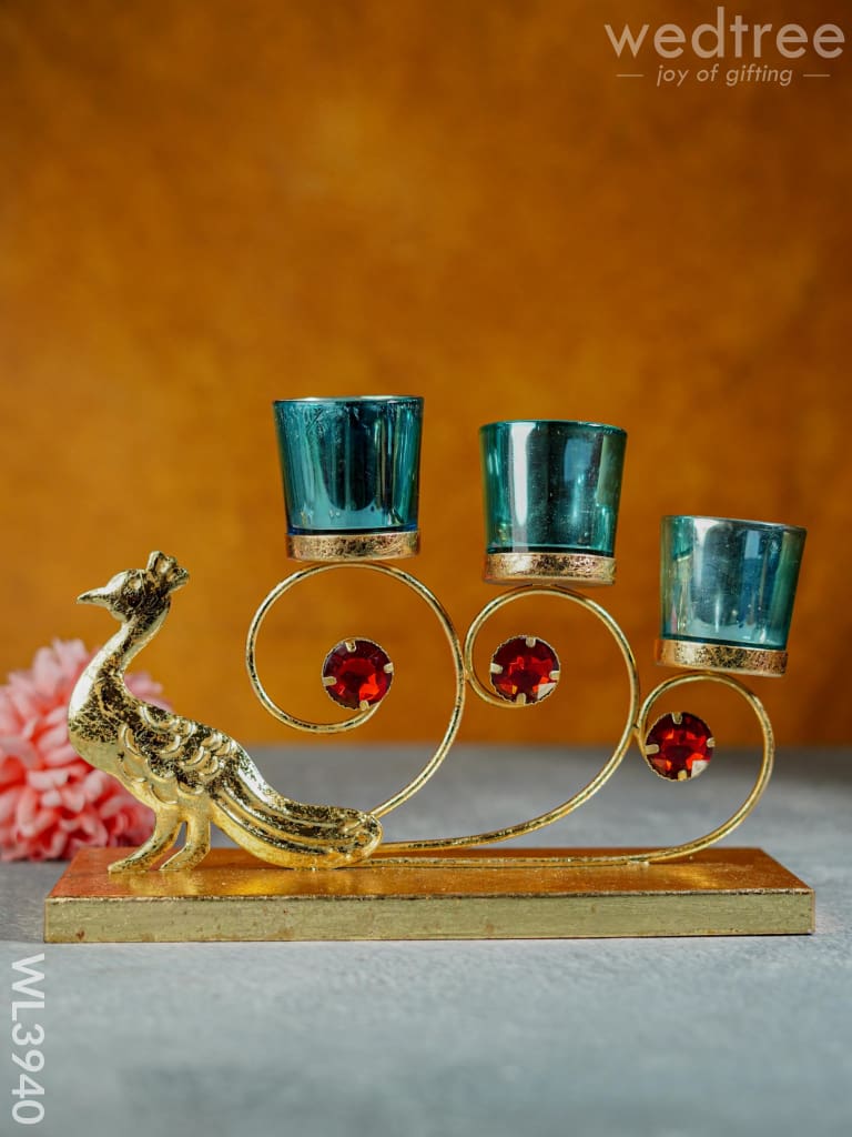 Peacock Stand with 3 Glass Candle Holders