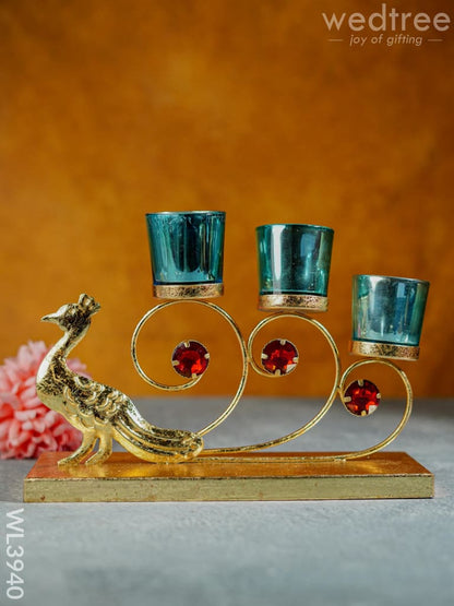 Peacock Stand with 3 Glass Candle Holders