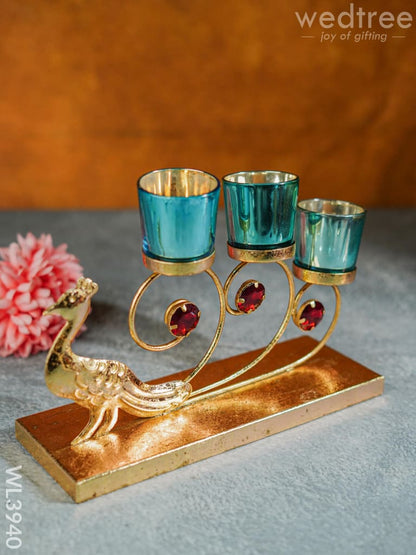 Peacock Stand with 3 Glass Candle Holders