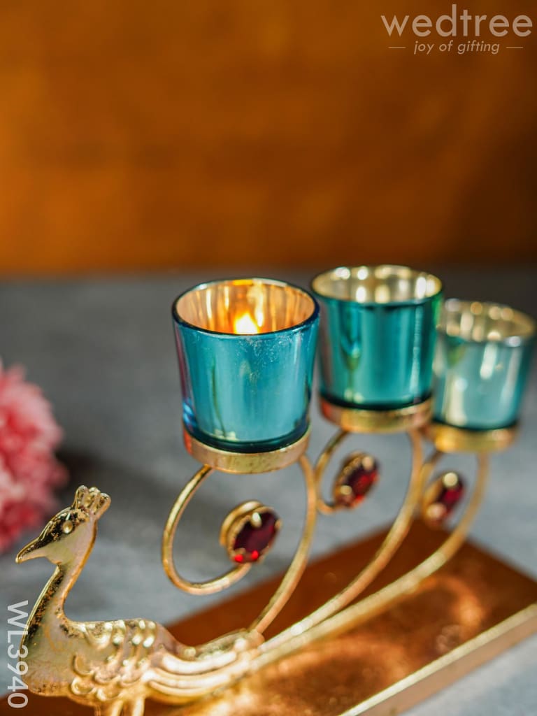 Peacock Stand with 3 Glass Candle Holders