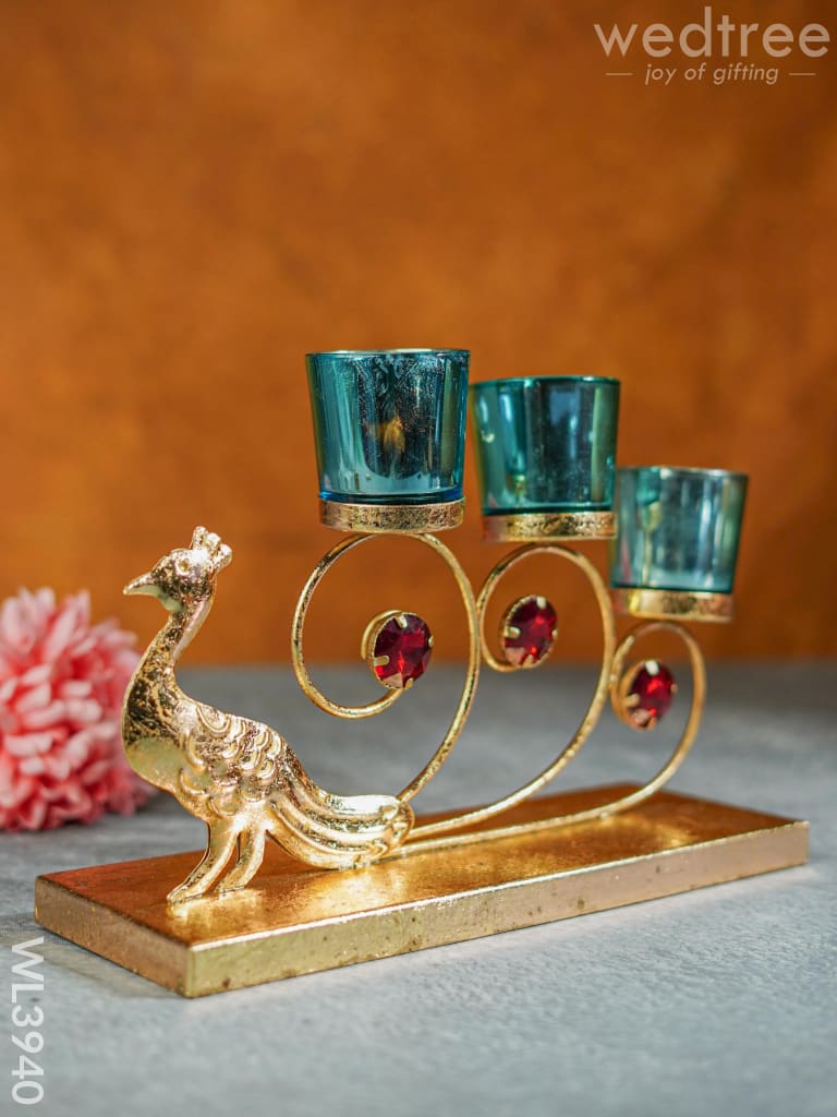 Peacock Stand with 3 Glass Candle Holders