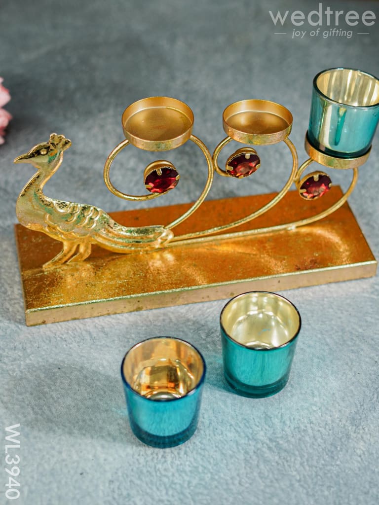 Peacock Stand with 3 Glass Candle Holders