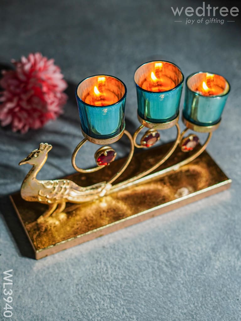 Peacock Stand with 3 Glass Candle Holders