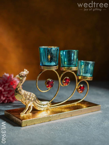 Peacock Stand with 3 Glass Candle Holders