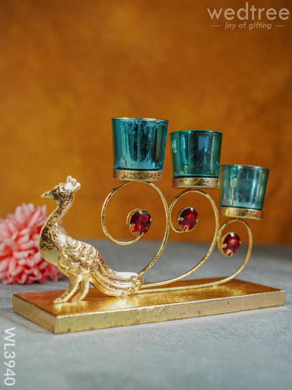 Peacock Stand with 3 Glass Candle Holders