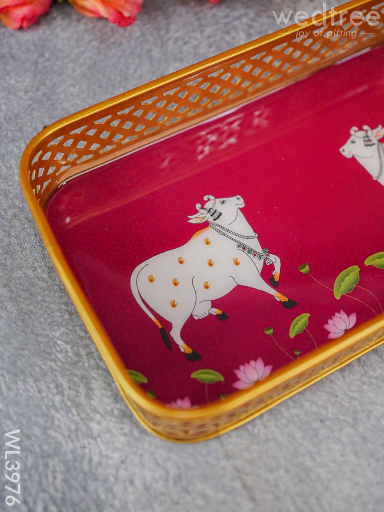 Pichwai Design Tray with Gold Frame