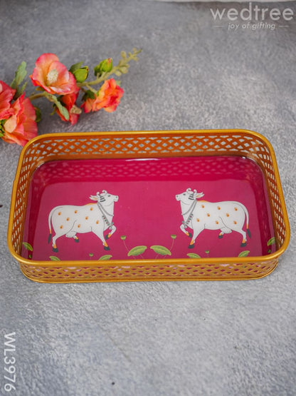 Pichwai Design Tray with Gold Frame