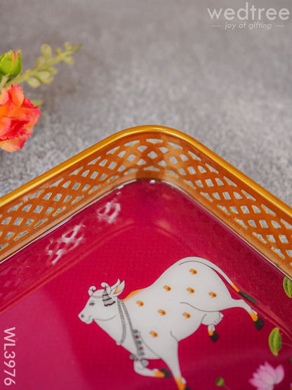 Pichwai Design Tray with Gold Frame