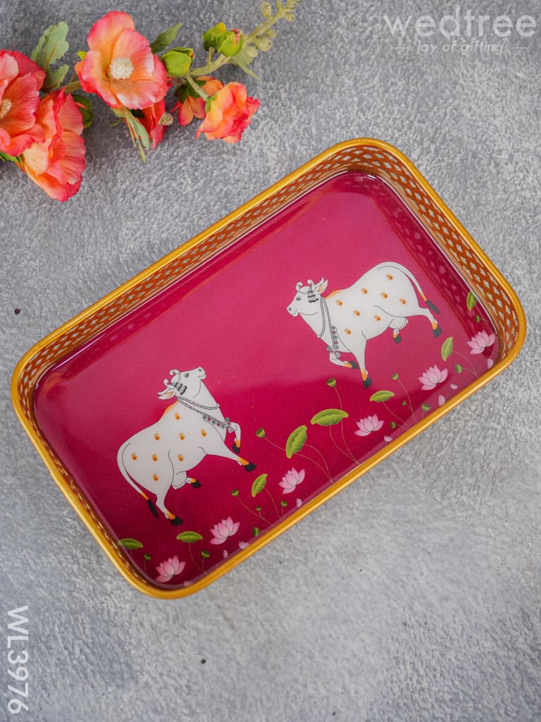 Pichwai Design Tray with Gold Frame