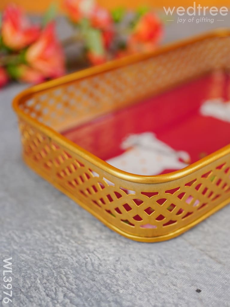 Pichwai Design Tray with Gold Frame