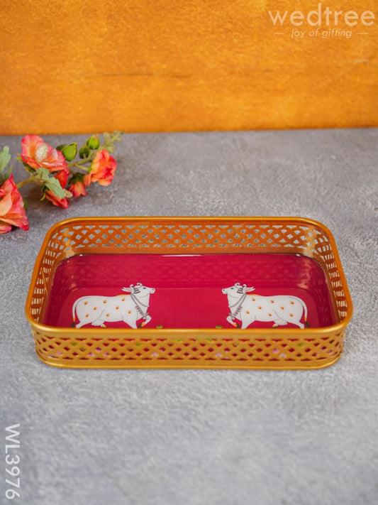 Pichwai Design Tray with Gold Frame