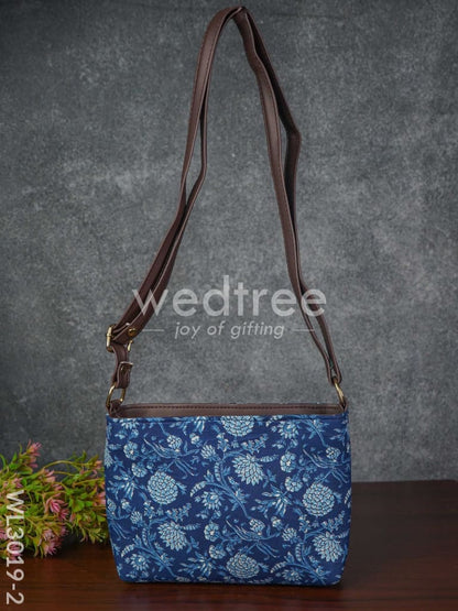 Printed Fabric Sling Bag with Faux Leather Handle