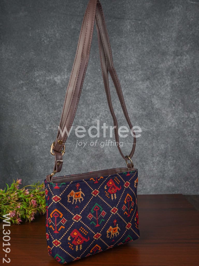 Printed Fabric Sling Bag with Faux Leather Handle Desify