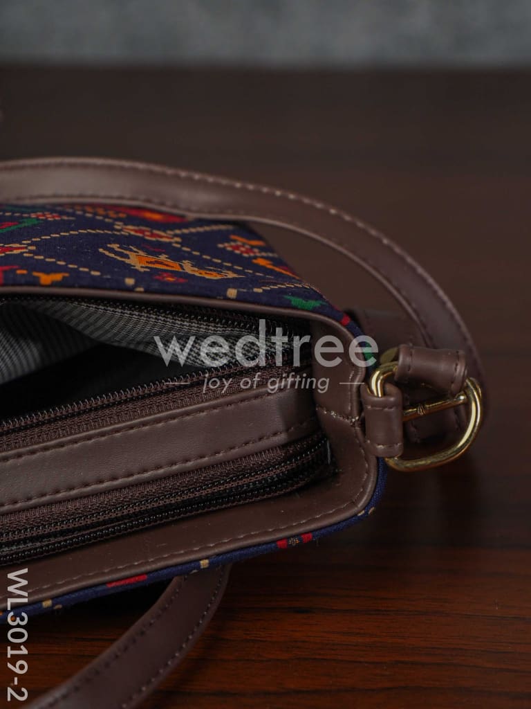 Printed Fabric Sling Bag with Faux Leather Handle