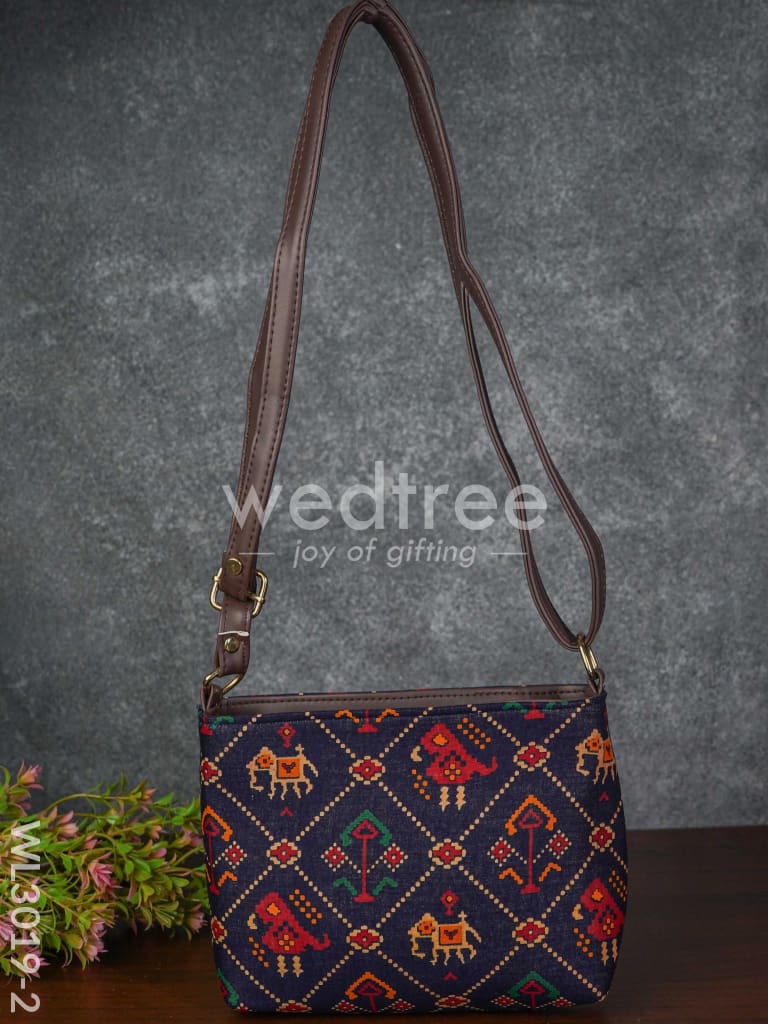 Printed Fabric Sling Bag with Faux Leather Handle