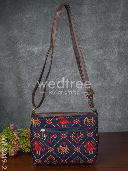 Printed Fabric Sling Bag with Faux Leather Handle