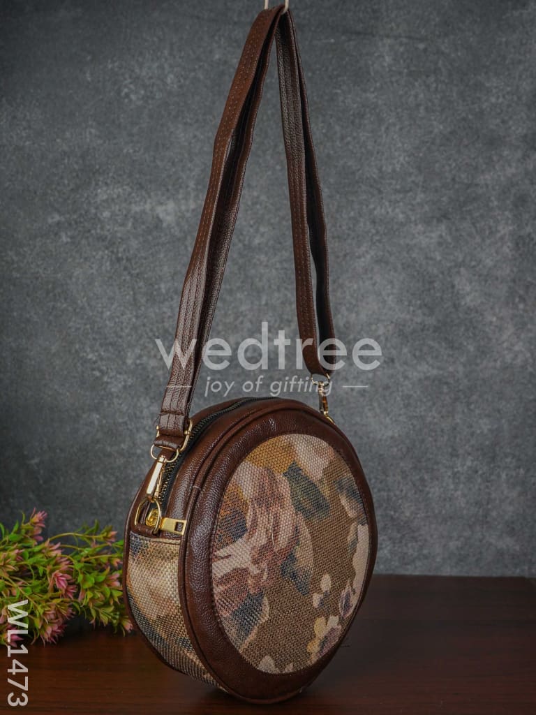 Printed Jute Sling Bag with Leather Handle