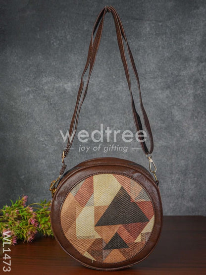 Printed Jute Sling Bag with Leather Handle