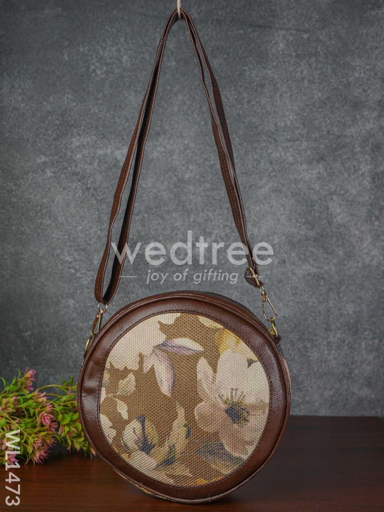 Printed Jute Sling Bag with Leather Handle