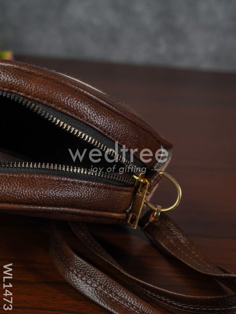 Printed Jute Sling Bag with Leather Handle