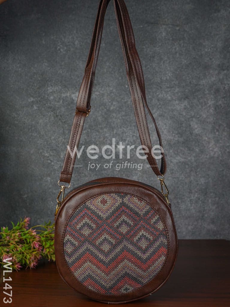 Printed Jute Sling Bag with Leather Handle