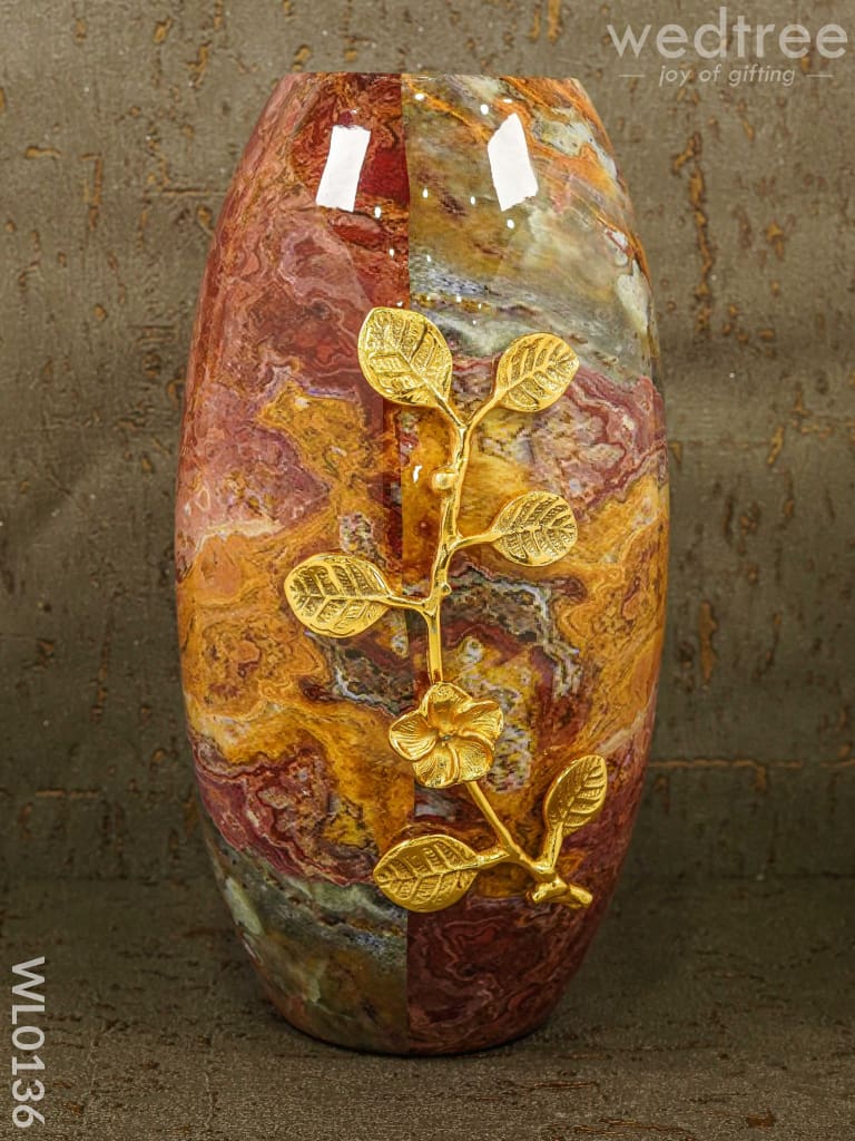 Red Marble Flower vase with floral design