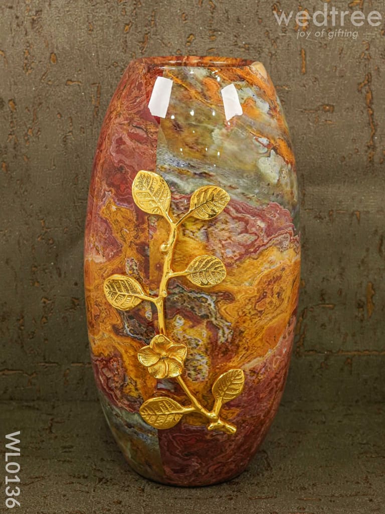 Red Marble Flower vase with floral design