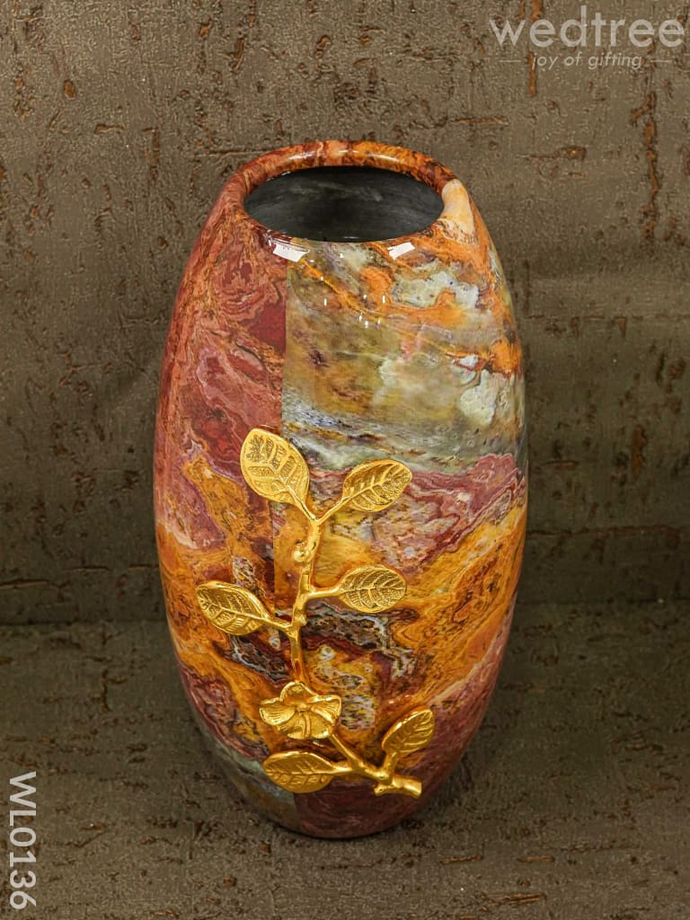 Red Marble Flower vase with floral design