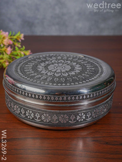 Silver Oxidised Floral Design Poori Box