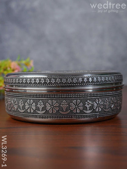 Silver Oxidised Floral Design Poori Box