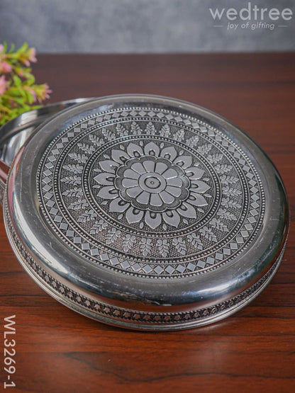 Silver Oxidised Floral Design Poori Box