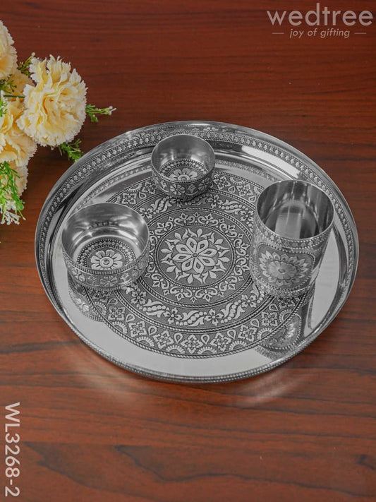 Silver Oxidised Thali Set - 11.5 inch