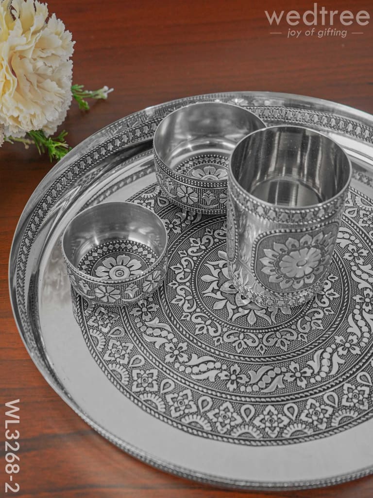 Silver Oxidised Thali Set - 11.5 inch