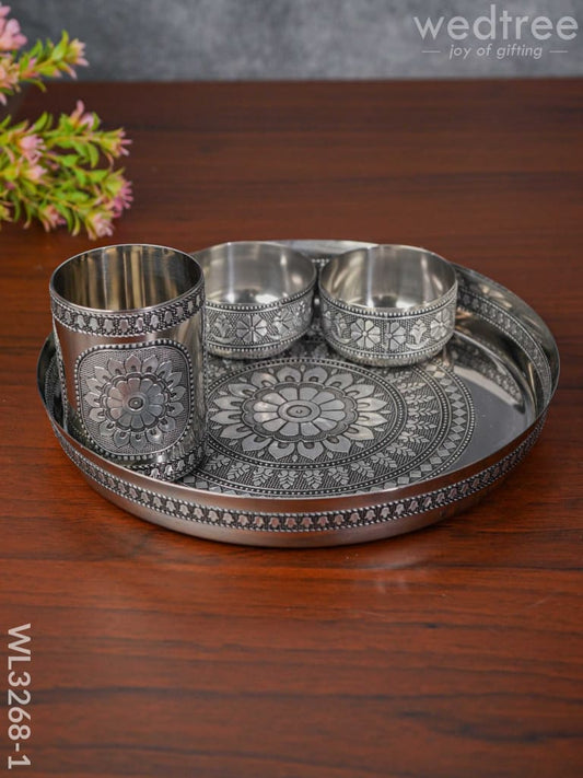 Silver Oxidised Thali Set - 9.5 inches