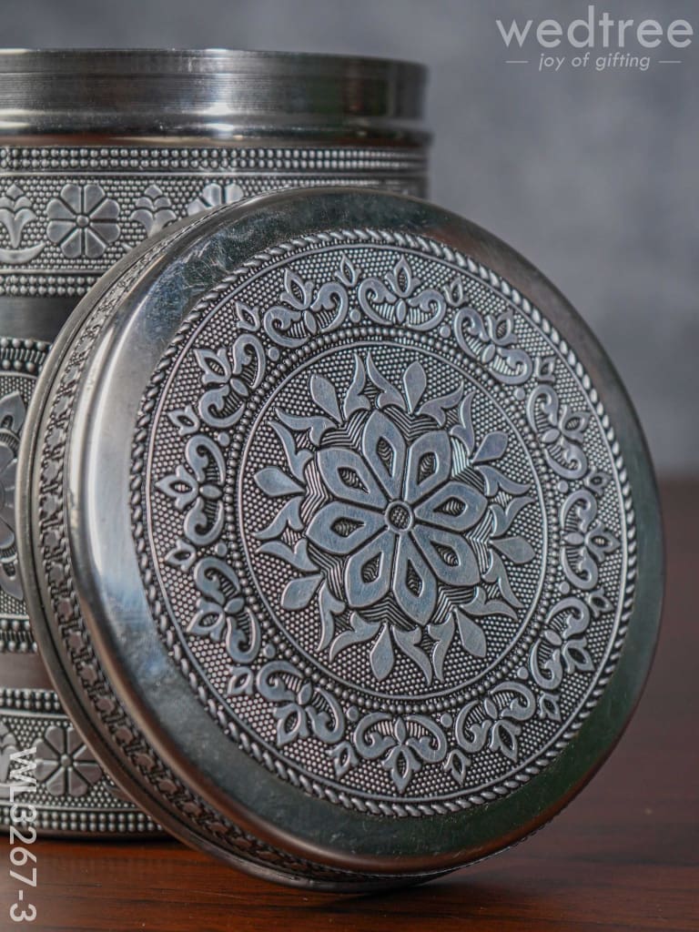 Silver Oxidized Dabba - 7 inch